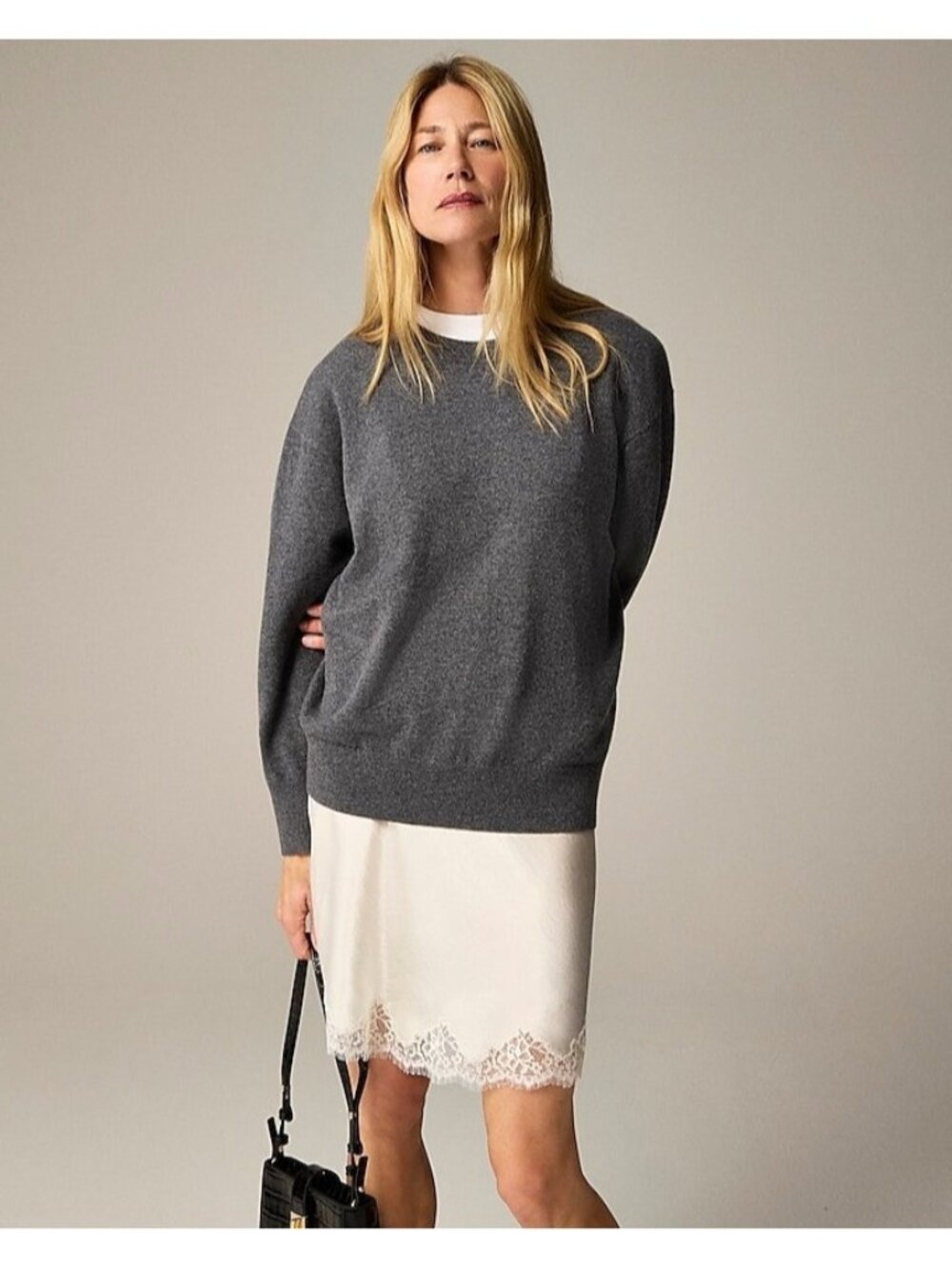 NWT J.Crew Cashmere Relaxed Crewneck Sweater in Heather Charcoal Gray XS